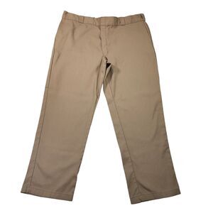 DICKIES 874 Regular Fit Flex Pants Men Size W42 L30 Chino Talon Zipper Tan